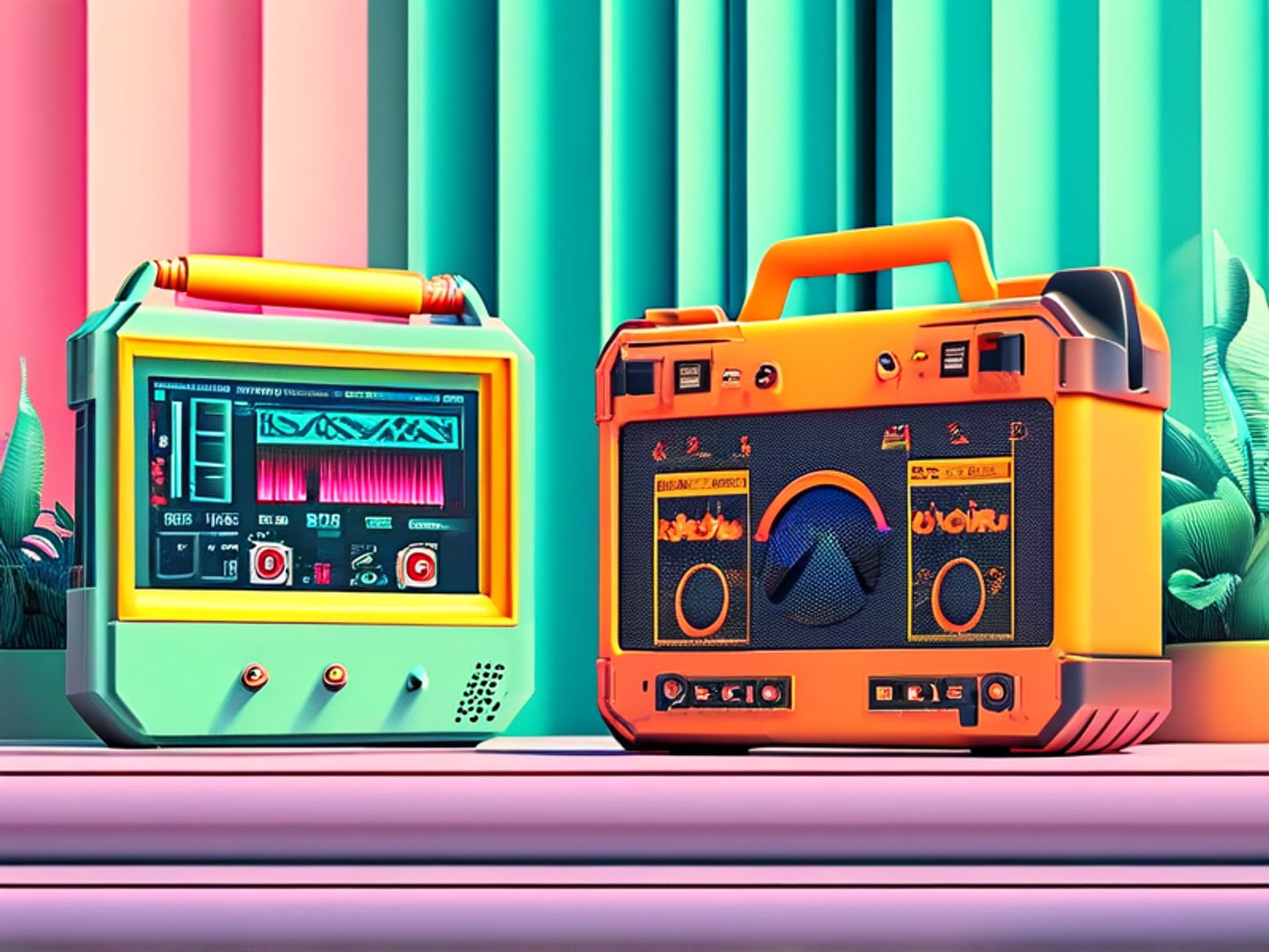 Split-screen graphic with three distinct panels. Left: A vibrant, messy plant (organic). Middle: A sleek megaphone emitting sound waves (paid). Right: A solid, owner-branded toolbox (owned). Minimalist 3D render, isometric view, pastel background. --ar 16:9