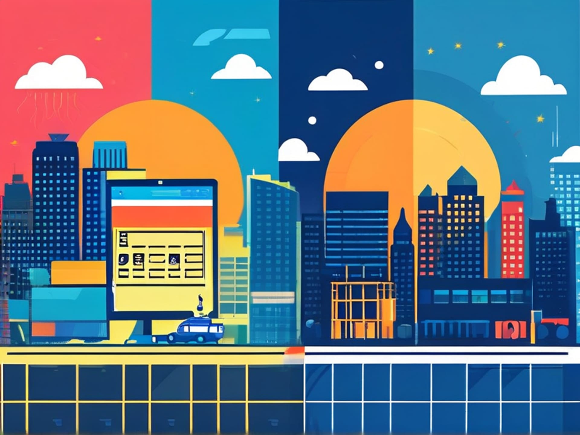 Side-by-side visual contrast. Left: Colorful, chaotic personal blog layout. Right: Clean, minimalist corporate Facebook Business Page with blue accents, a like counter, and a formal post. Clean lines, corporate art style, split screen. --ar 16:9 --style raw