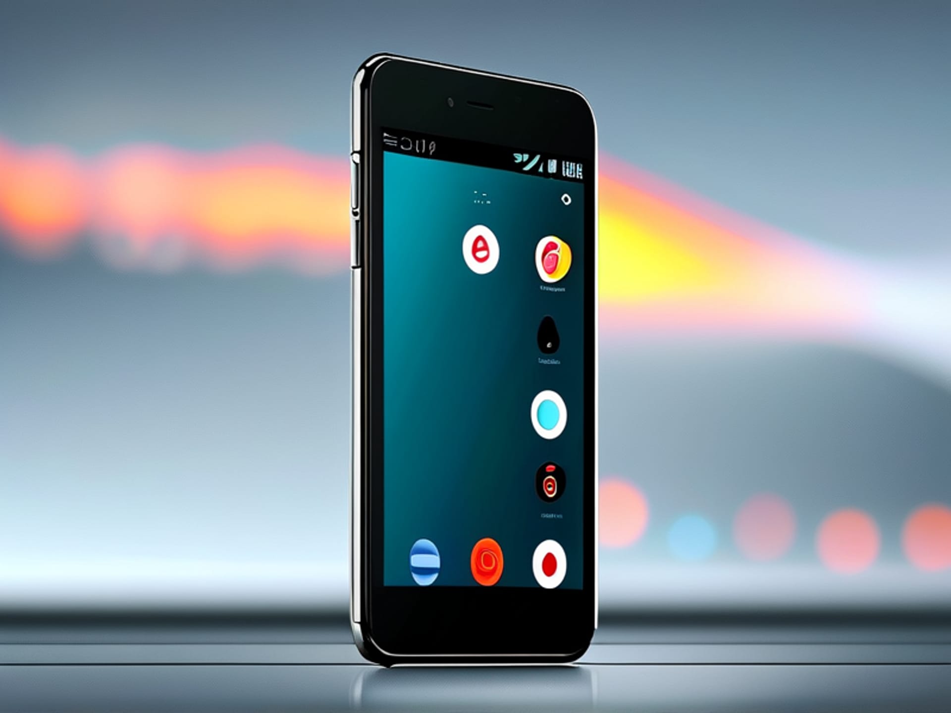 A simple, elegant smartphone display showing only 2-3 brightly colored app icons, the rest are greyed out and blurred, minimalist, clean background, sharp focus