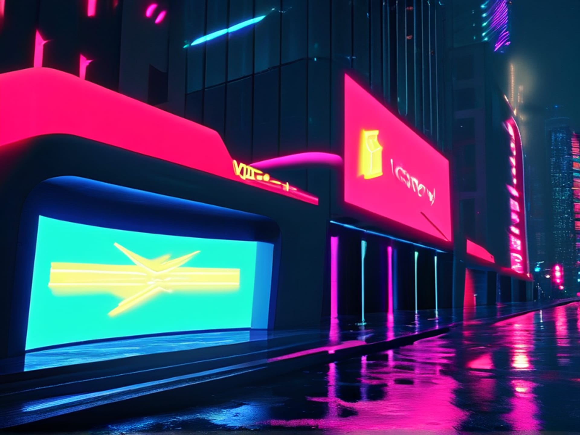 Midjourney prompt: A glowing, holographic billboard in a sleek city street displaying a simple, powerful personal brand statement. Neon accents, dark cyberpunk aesthetic, shot at dusk, hyper-detailed. --ar 16:9 --style raw --v 6.0
