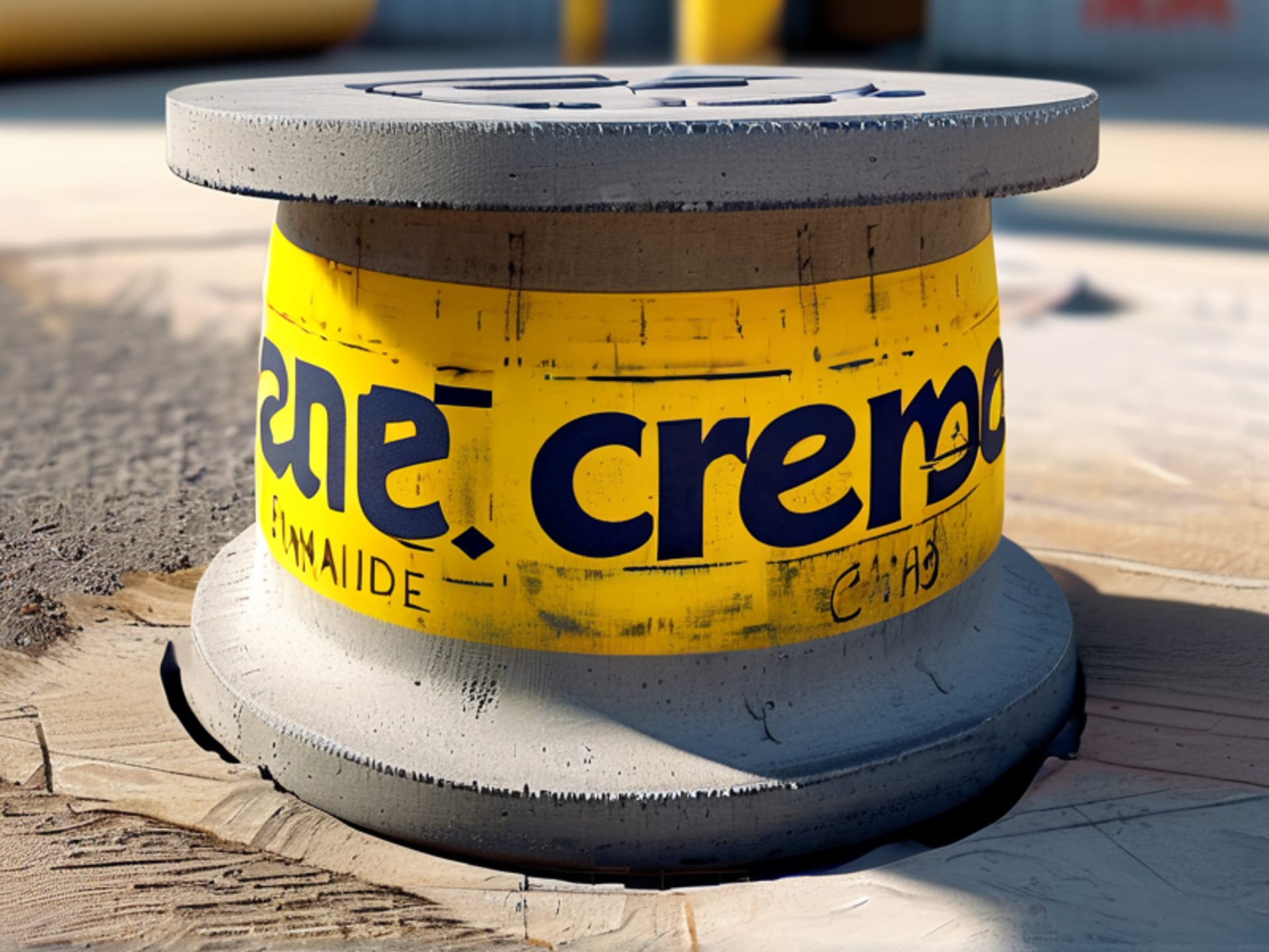 AI Image Prompt: Close-up of a reinforced concrete form with Spanish terms 'Varilla' and 'Cimbra' tagged on it, realistic 3d render, on-site textures, sharp focus.