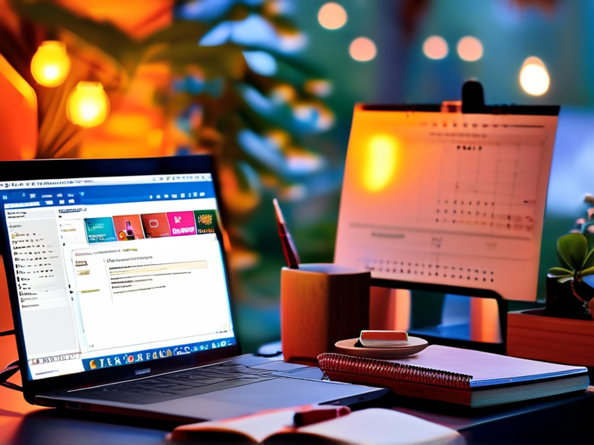 AI Image Prompt: A close-up shot of a person's hands creating a YouTube channel banner on a laptop, showing vibrant, minimalist graphic design, with a notebook open to 'Content Pillars' and a calendar, warm afternoon light, shallow depth of field, photorealistic, vibrant, style of a workspace flat lay.